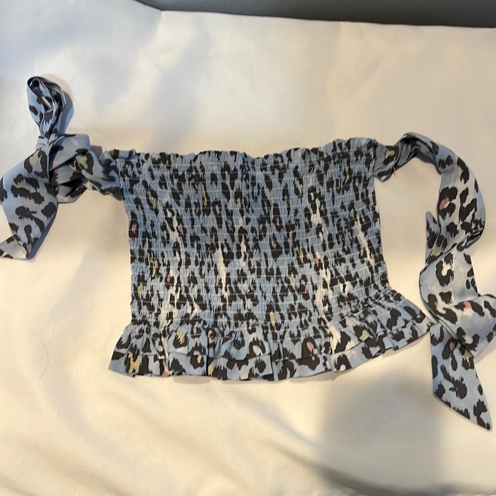 Miami Summer Blue animal print ruched off the shoulder top